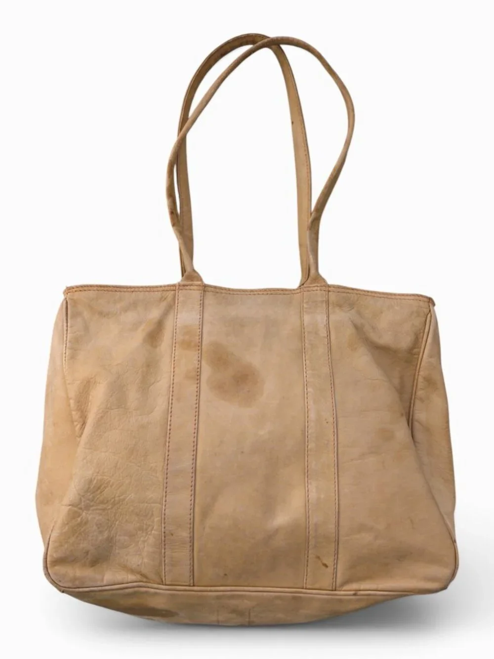 Vintage L.L.Bean Leather Zip Tote, Distressed Beige, Well-Loved Workhorse